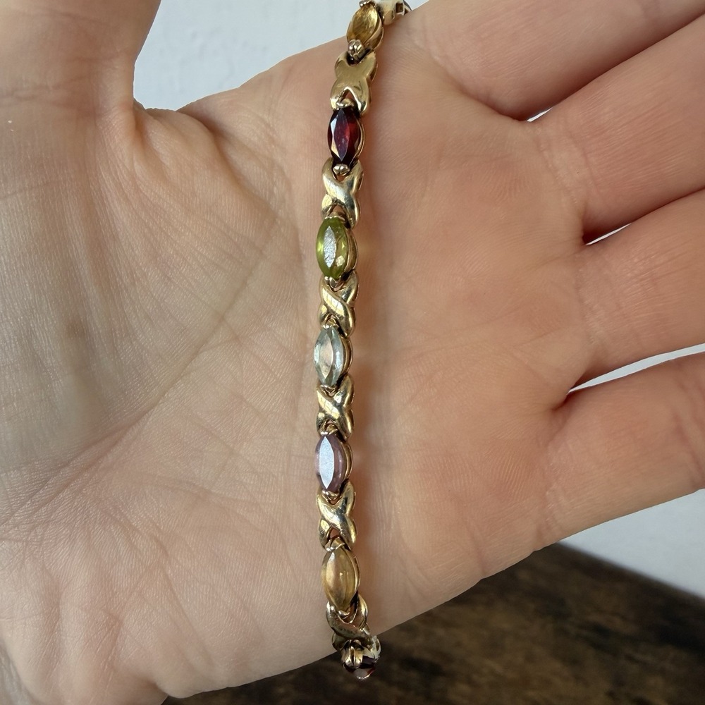 Estate Multicolor Gemstone and Gold Bracelet - Picture 2 of 6